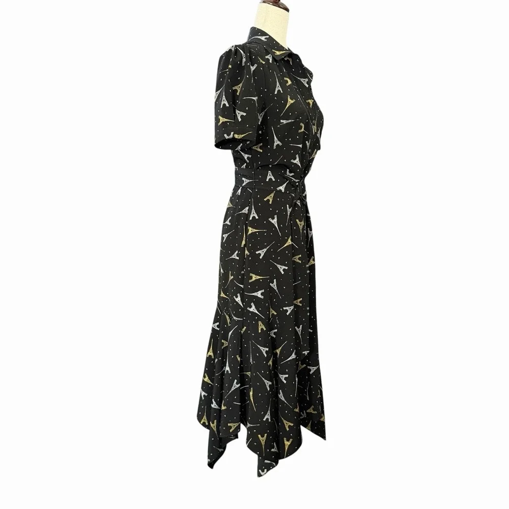 Karl Lagerfeld Paris Eiffel Tower Black Dress 4 • Handkerchief Hem Parisian Chic